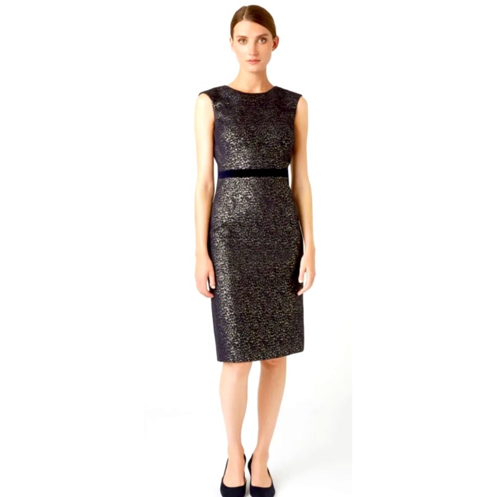 Hobbs London eira navy blue and gold shift dress